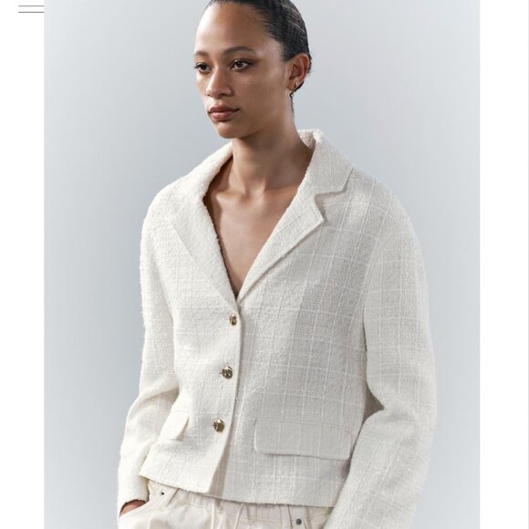 NWT ZARA Mettallic Boxy Textured Oversized Blazer White Bloggers Face - Picture 3 of 11